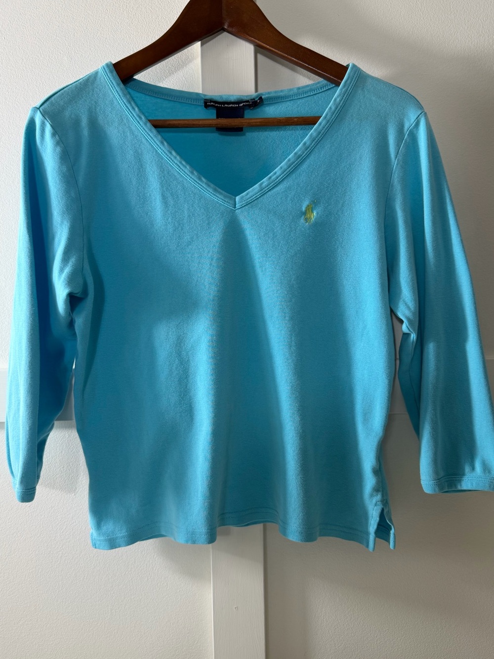 Ralph Lauren Women's Turquoise V-Neck Long Sleeve Tee